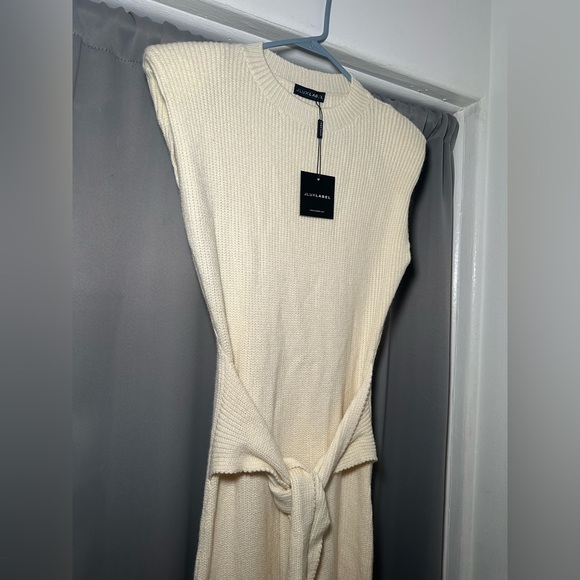 JLUXLABEL Ivory Ribbed Knit Side Slit Maxi  Sweater Dress Size M - Picture 10 of 15